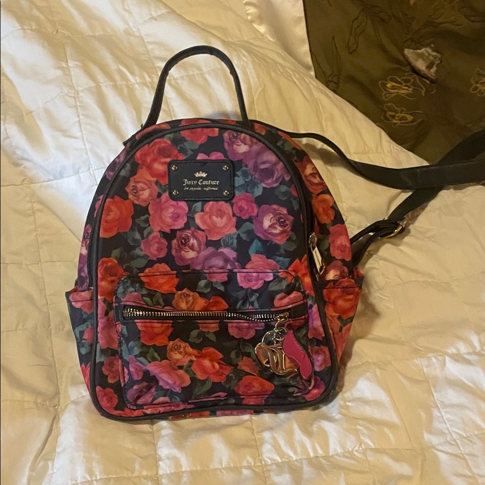 Juicy Couture Rose Print Backpack - Pink and Black
